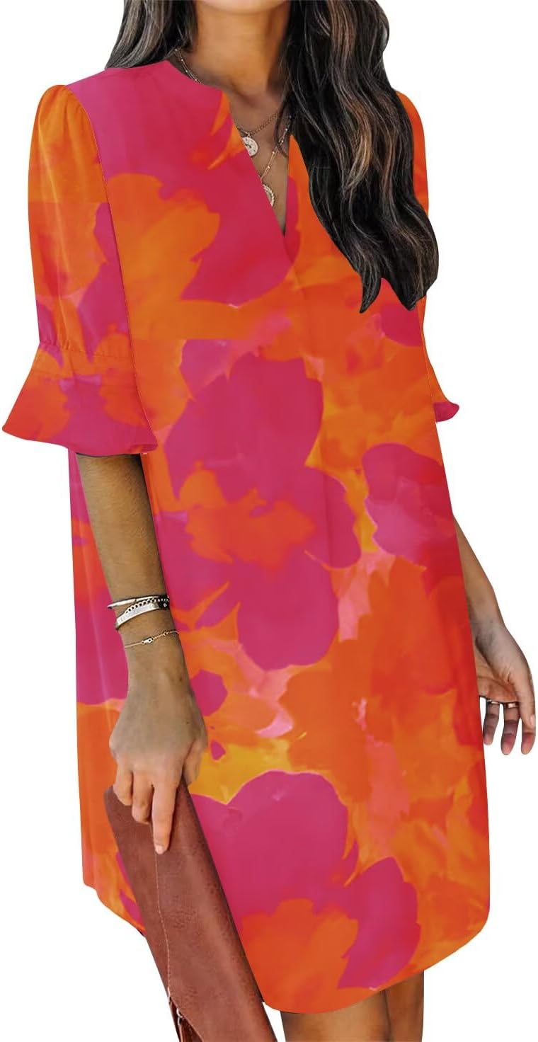QACOHU Summer Dresses for Women V Neck Ruffle Casual Shift