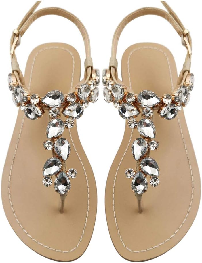 AIJIVOU Women's Rhinestone Flat Sandals for Summer Beach Fun