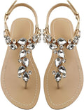 Rhinestone Flat Sandals Women Flip Flops - Jeweled TStrap Comfort
