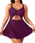 Plus Size One Piece Swimsuit with Skirt - Flattering V Neck Swimdress