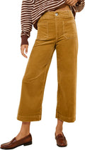 womens High Waisted Corduroy Wide Leg Pants - Cropped Comfort