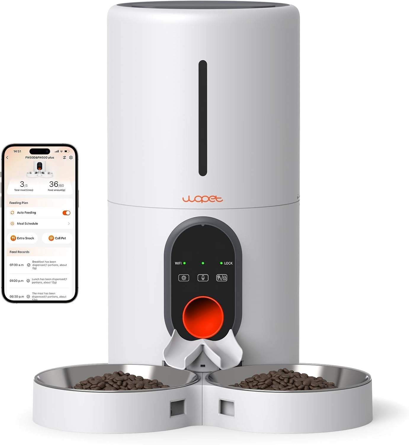 WOPET Automatic Cat Feeder with WiFi Control for Two Pets