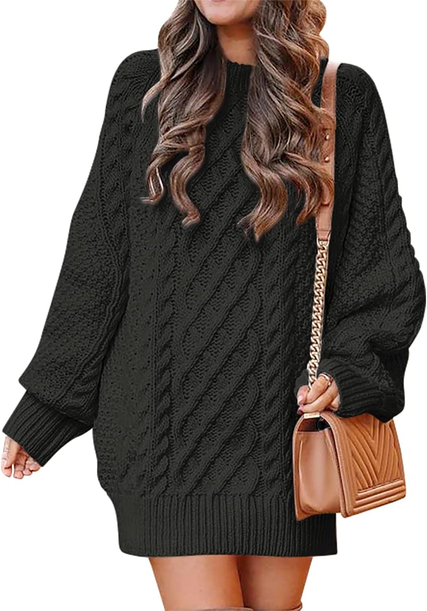 Oversized Cable Knit Sweater Dress for Women - Trendy Fall Style