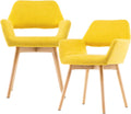 Mid Century Modern Yellow Dining Chairs Set of 2 - Comfy Upholstered