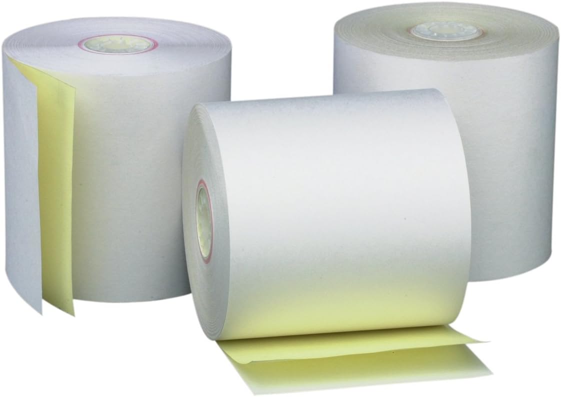PM Co. Carbonless Rolls, 2 Ply, 3x95 ft, White/Canary - 50 Rolls