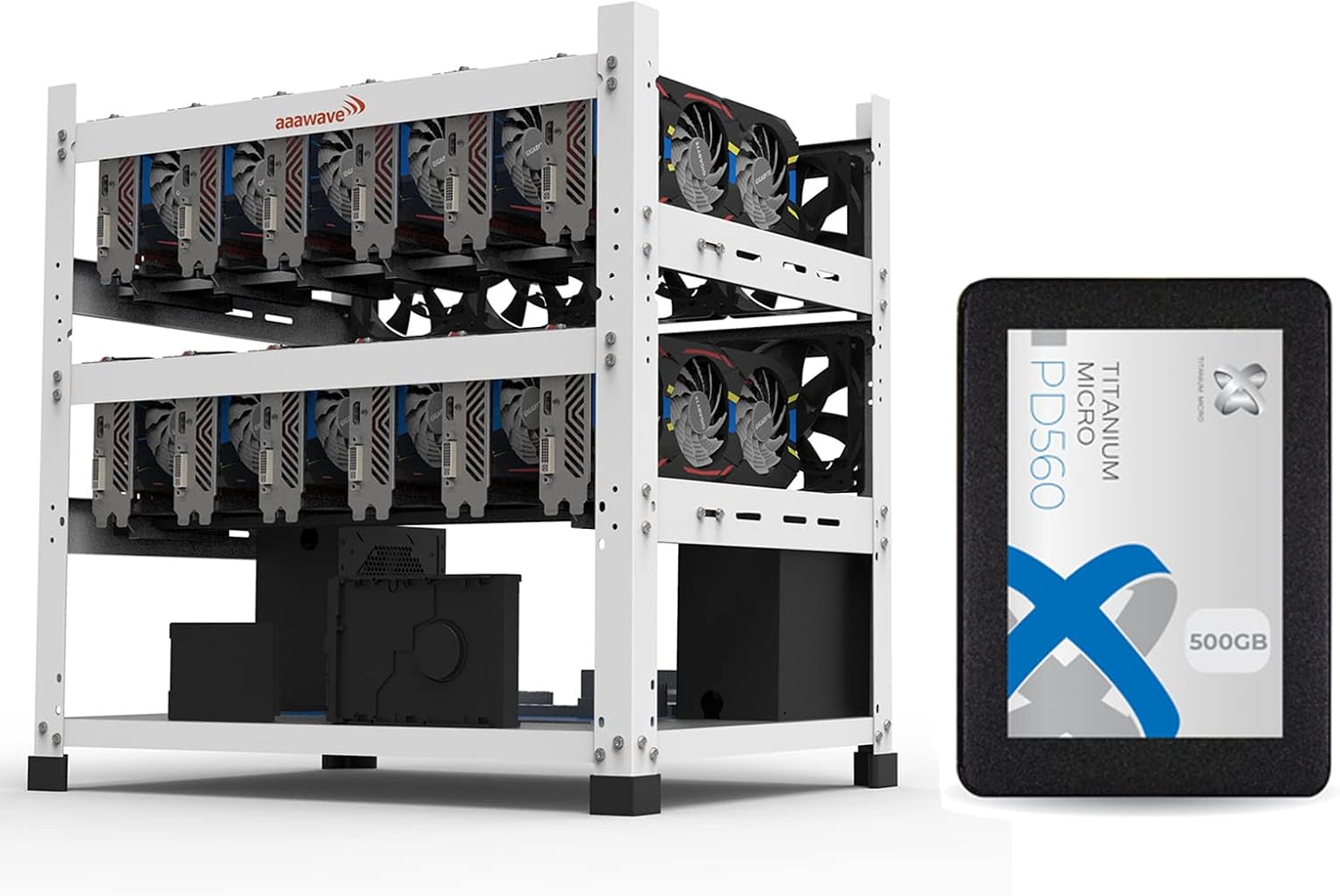 12GPU Open Frame Mining Rig Frame with Titanium Micro SSD Bundle