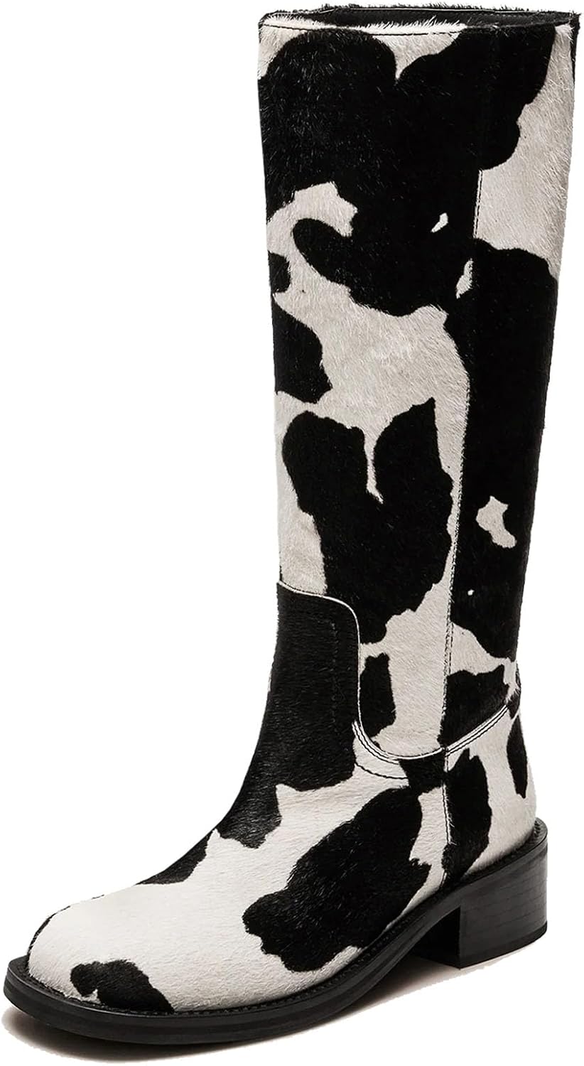 Womens Banana Knee High Boots Comfortable Block Heel Riding Boots