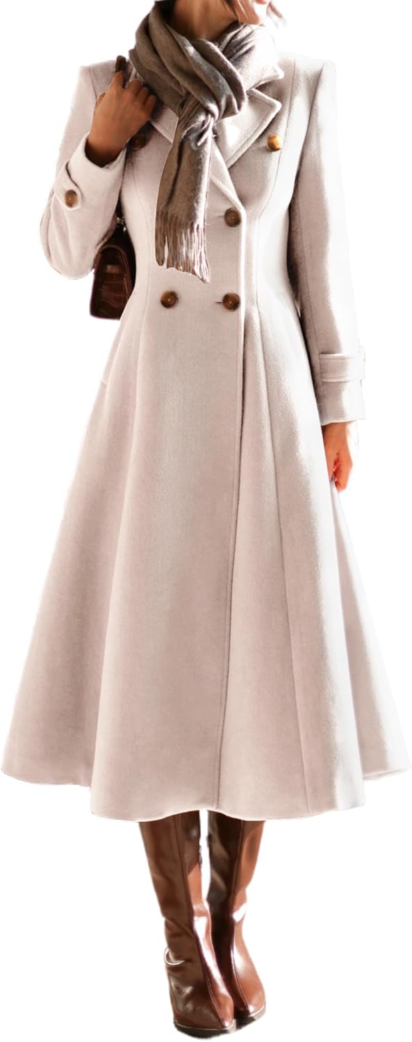 Womens Long Wool Coat Double Breasted Trench Peacoat Jacket