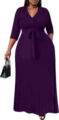 Nmoder Plus Size Maxi Dress for Women - Flowy 3/4 Sleeve Wrap Dress On