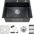 Black Kitchen Sink Combo with Soap Dispenser and Drain Basket