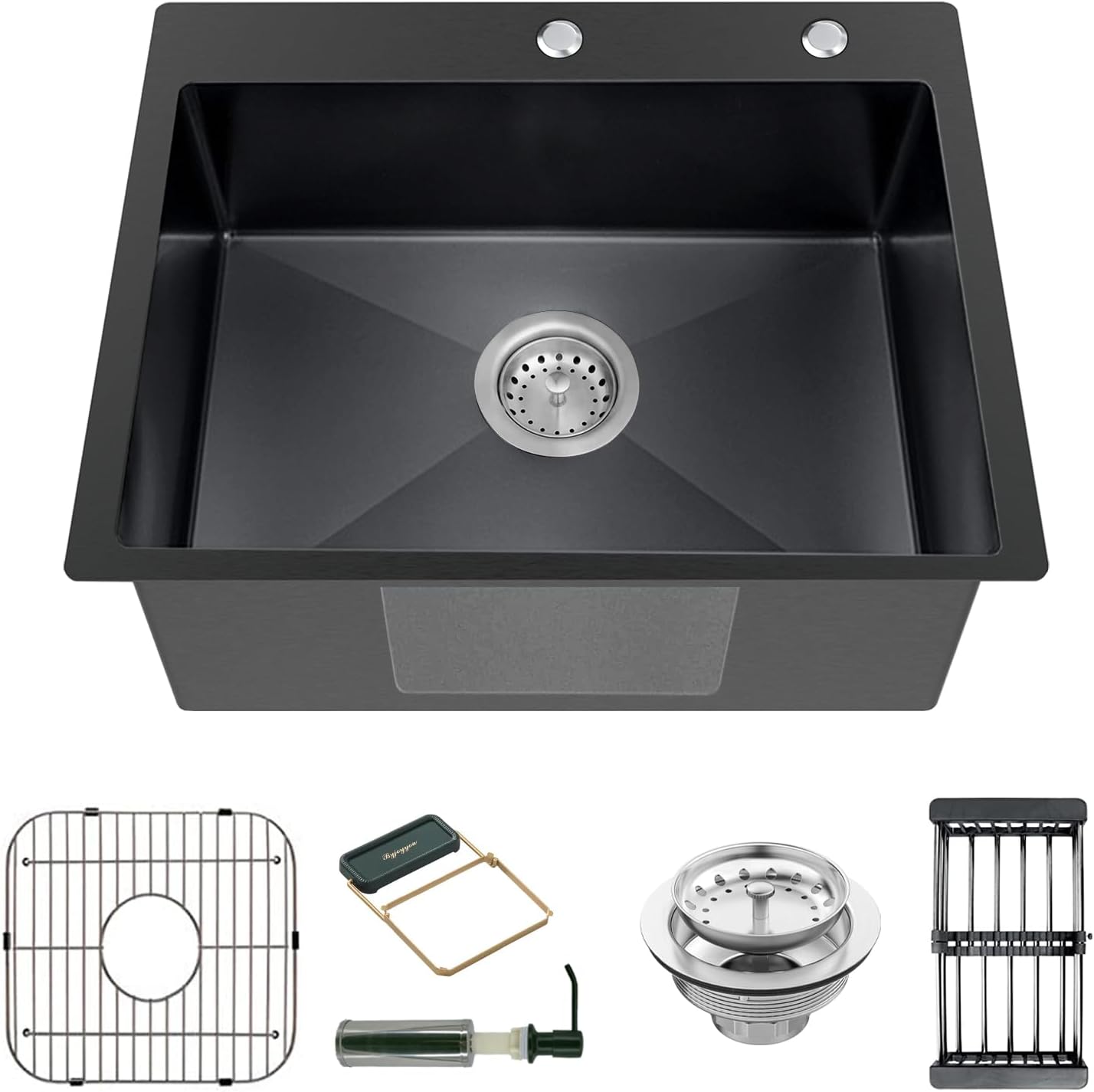 Black Kitchen Sink Combo with Soap Dispenser and Drain Basket