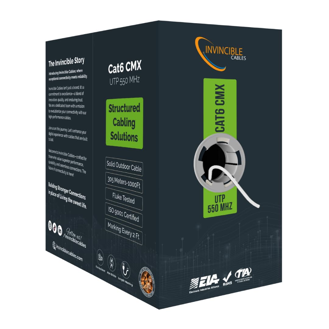 Cat6 Outdoor CMX Cable - 1000ft Solid Copper for Reliable Networking