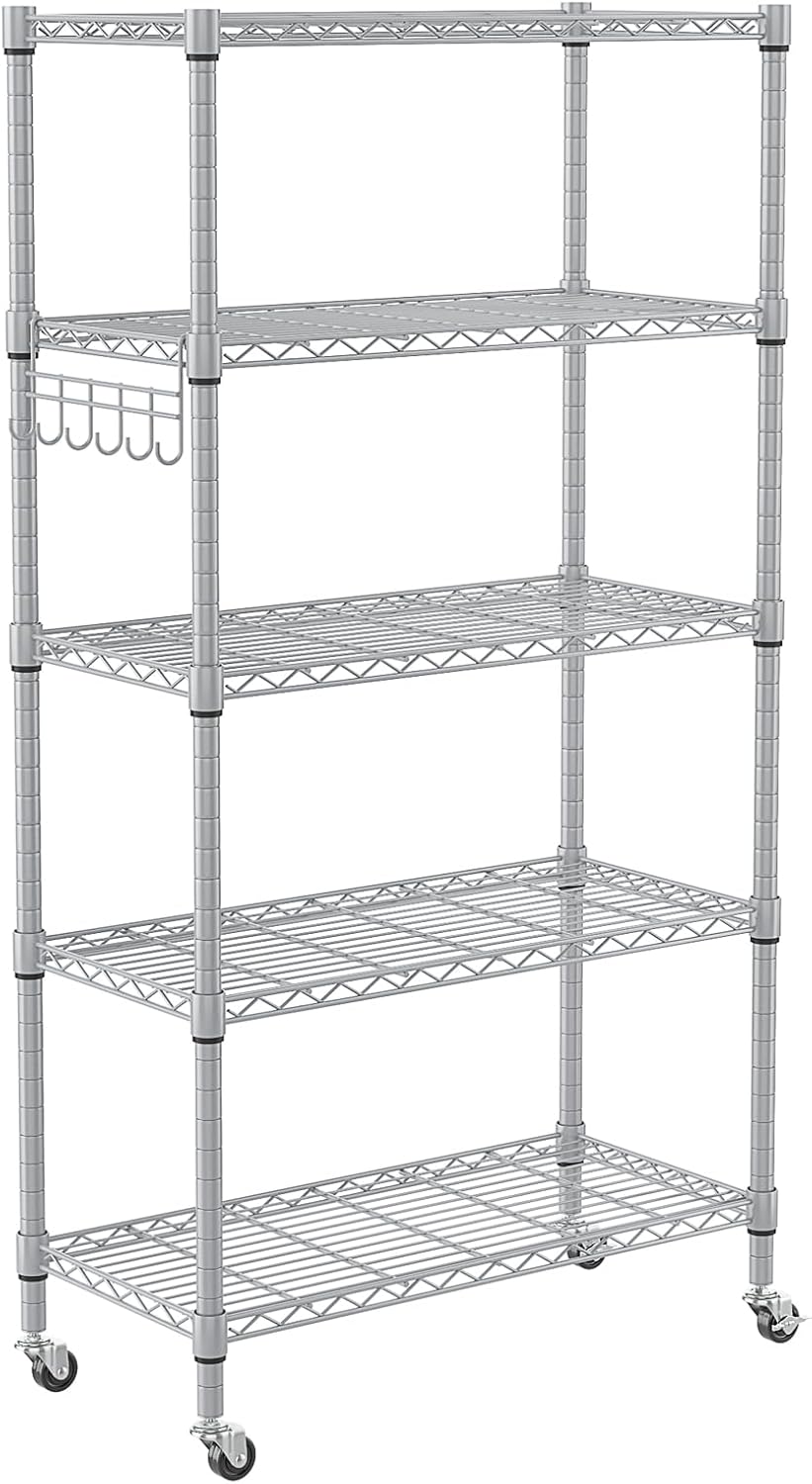Homdox 5 Tier Adjustable Rolling Storage Shelves for Organization