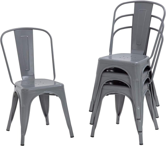 FDW Dining Chairs Set of 4 - Stackable Metal Chairs for Home