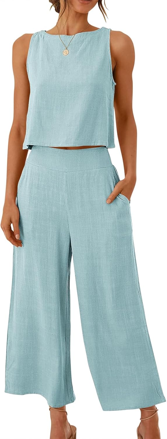 Stylish Women's Summer 2 Piece Outfit with Crop Top and Pants