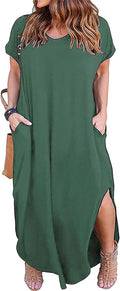 Plus Size Maxi Dress Casual Loose Pocket Short Sleeve V Neck