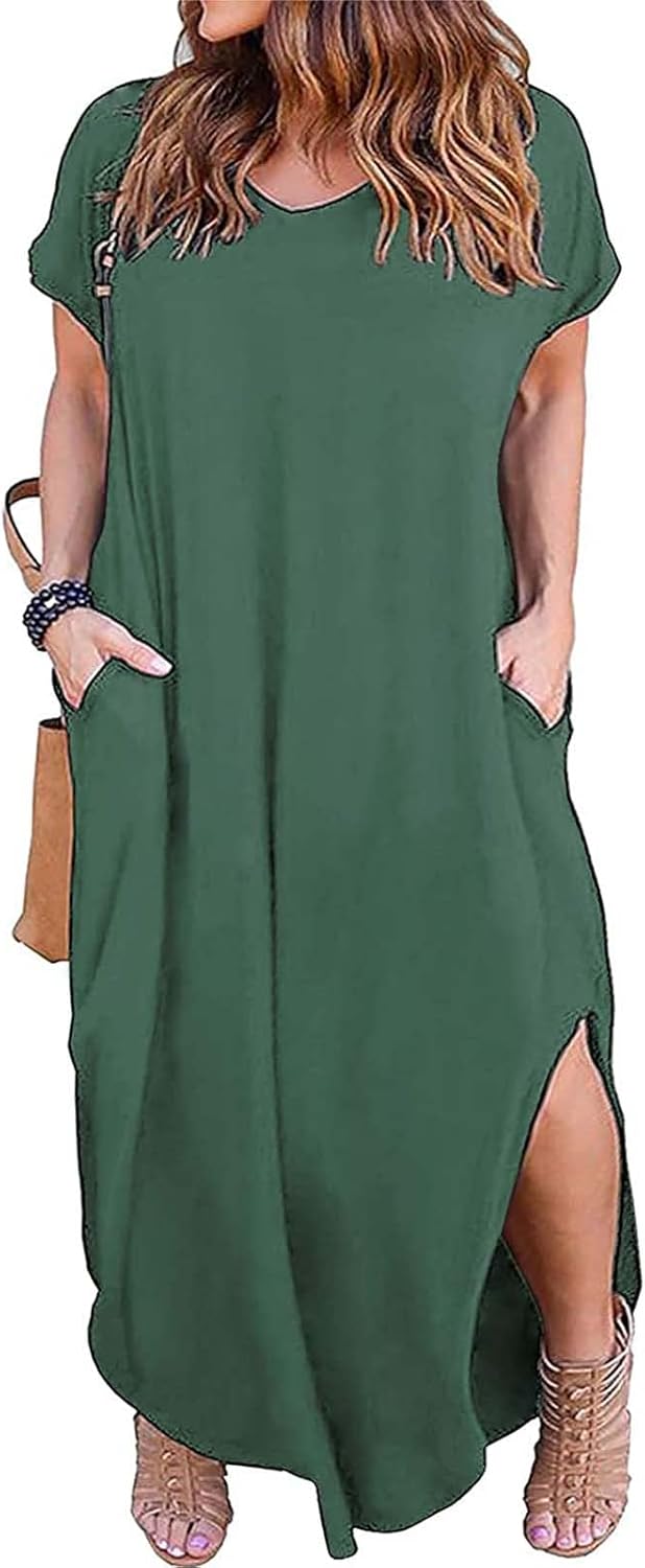 Kancystore Women's Plus Size Casual Maxi Dress with Pockets
