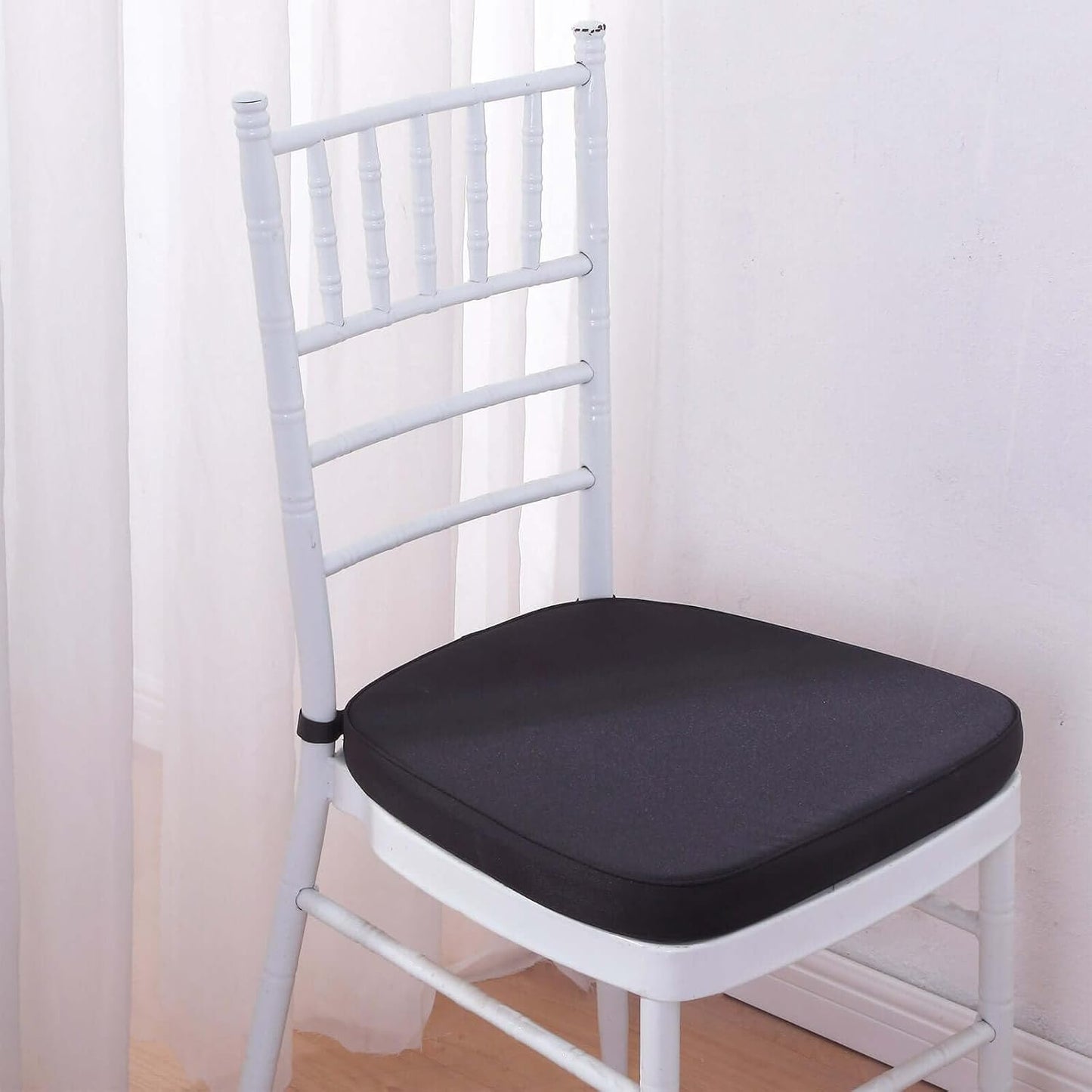 Black Chiavari Chair Cushion Pad with Attachment Straps for Events