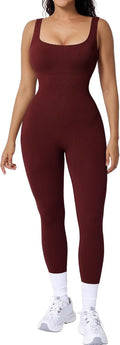 Popilush Jumpsuits for Women Built-In Bra Square Neck Ribbed Bodycon