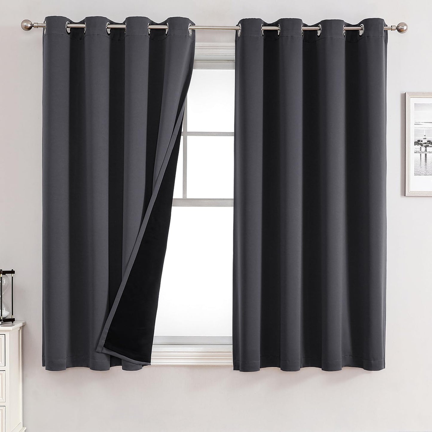 ChrisDowa 100% Blackout Curtains for Bedroom, Dark Grey 45 in
