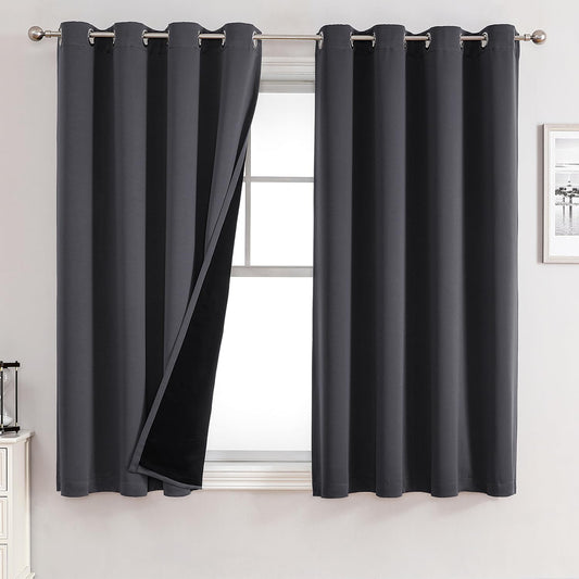 ChrisDowa 100% Blackout Curtains for Bedroom, Dark Grey 63 in