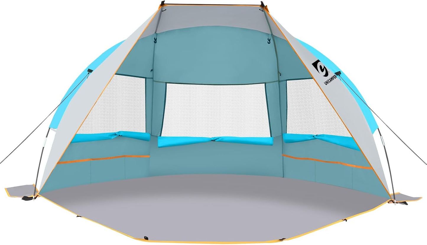 UNICAMPER Beach Tent: UPF 50+ Sun Shelter w/ Waterproof Floor & 3 Windows