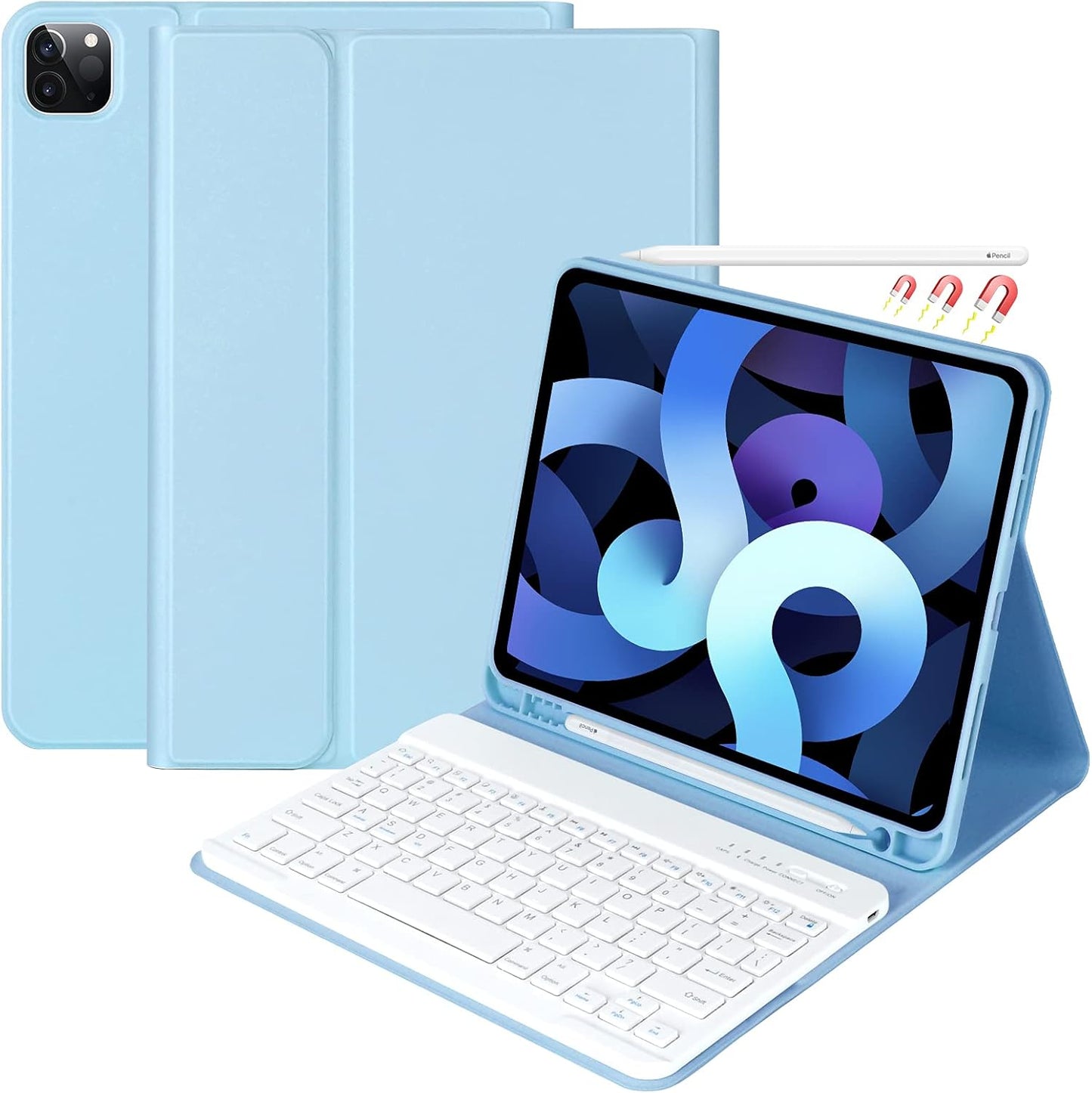 Magnetic Bluetooth Keyboard & Pencil Holder for 11 iPad - Sky Blue