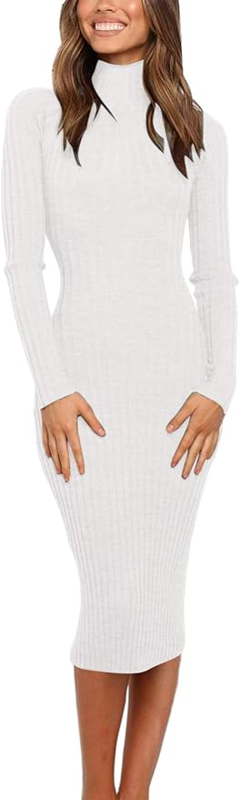 MEROKEETY Women's Ribbed Long Sleeve Sweater Dress for Style