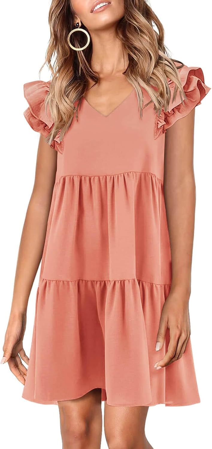 Zwurew Summer Babydoll Dresses for Women with Ruffle Sleeves