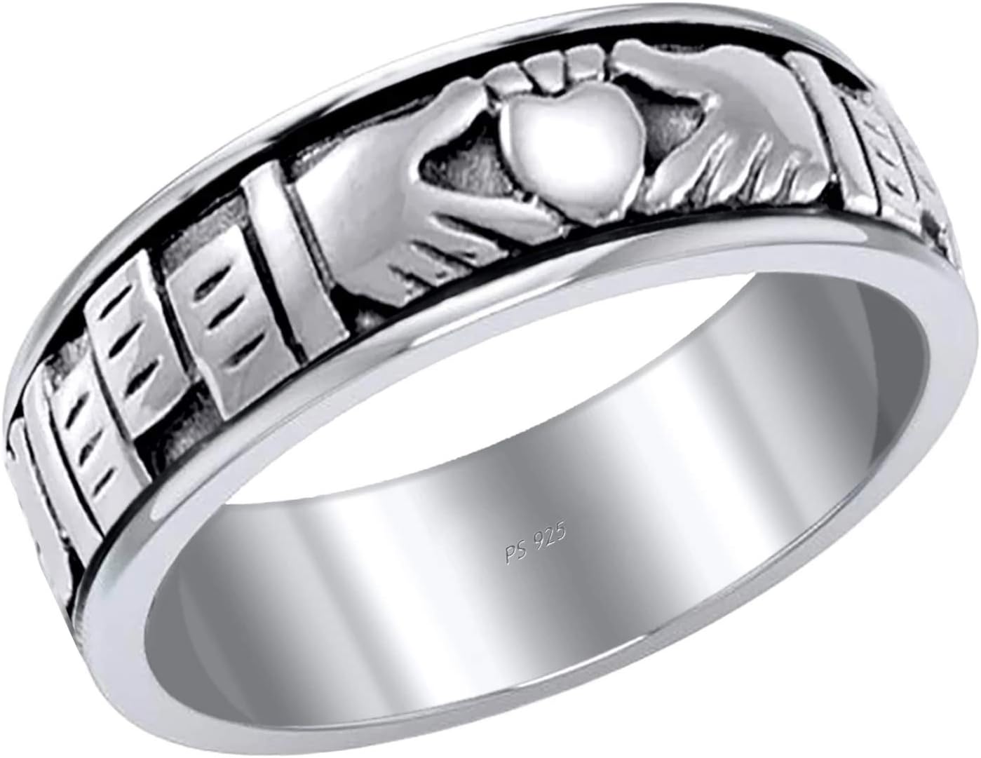 Men's 0.925 Sterling Silver Irish Celtic Claddagh Spinner Ring