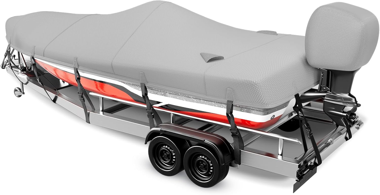 Heavy Duty Waterproof Boat Cover for 16-18 ft V-Hull Boats