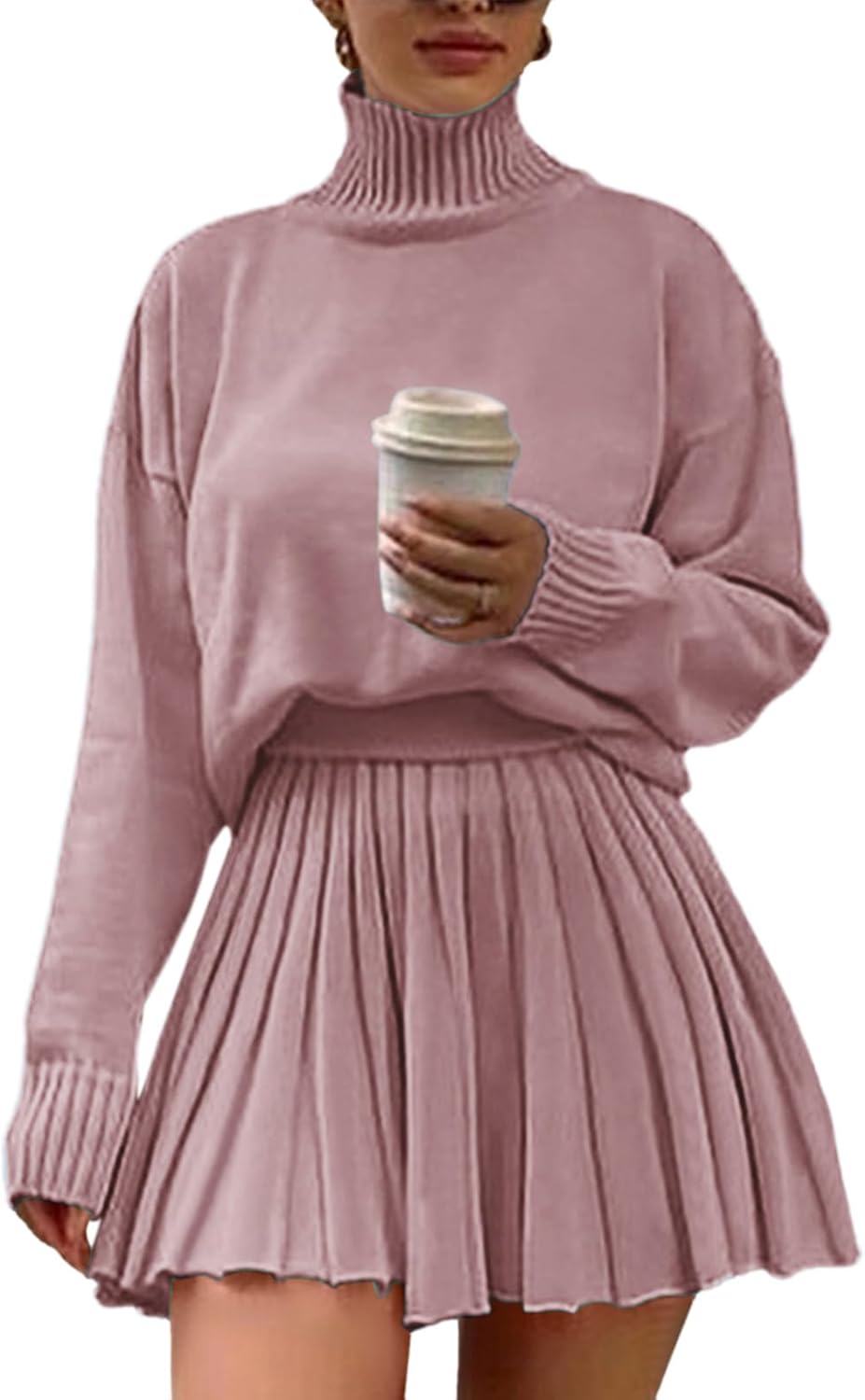 Women's 2 Piece Outfits Turtleneck Long Sleeve Sweater Set
