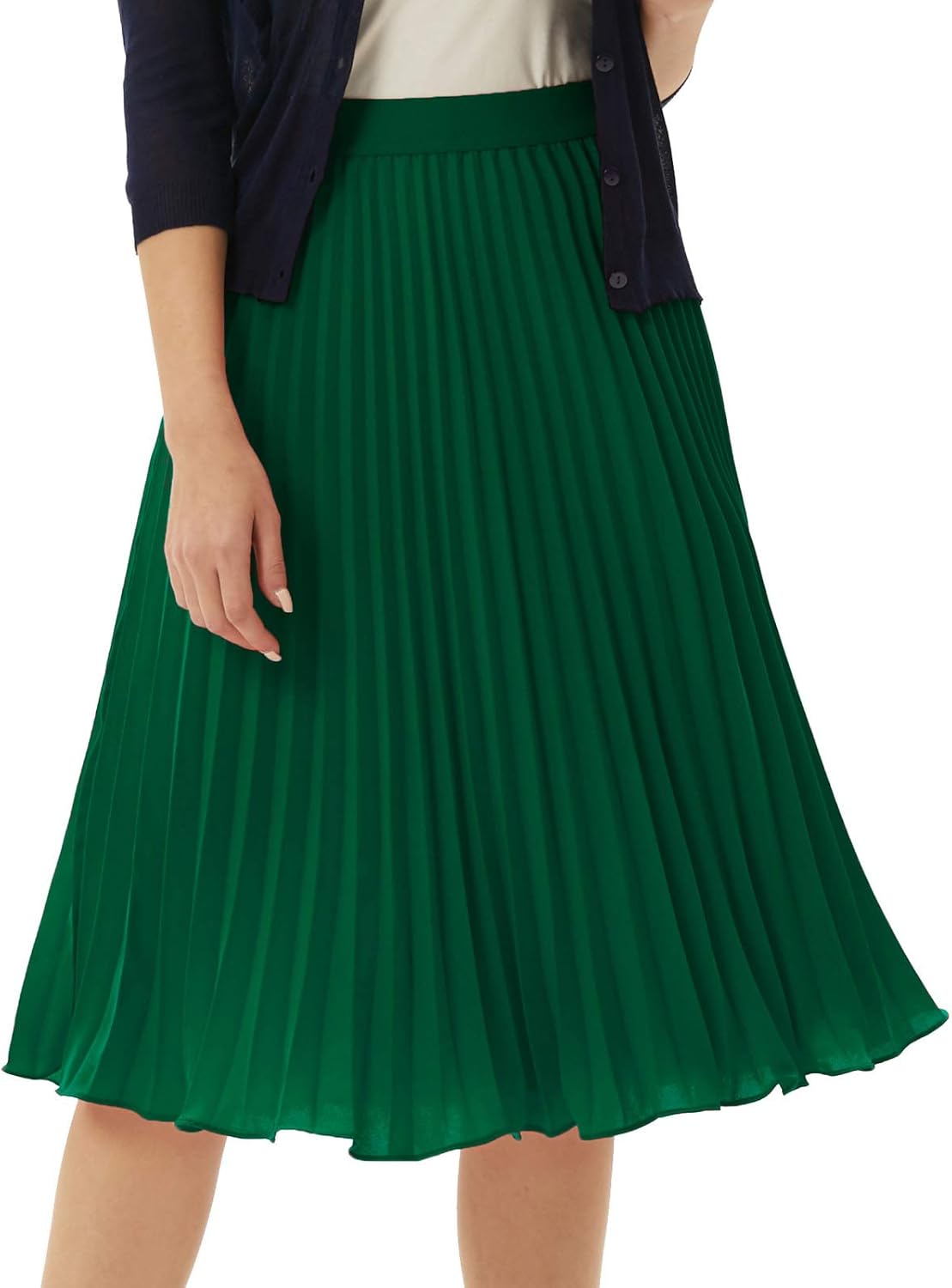 High Elastic Waist Pleated Chiffon Midi Swing Skirt for Women