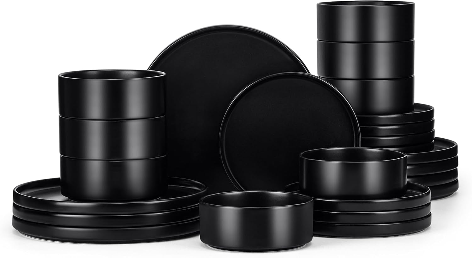 E-far Black Dinnerware Sets for 8 - Modern Stoneware Dish Set