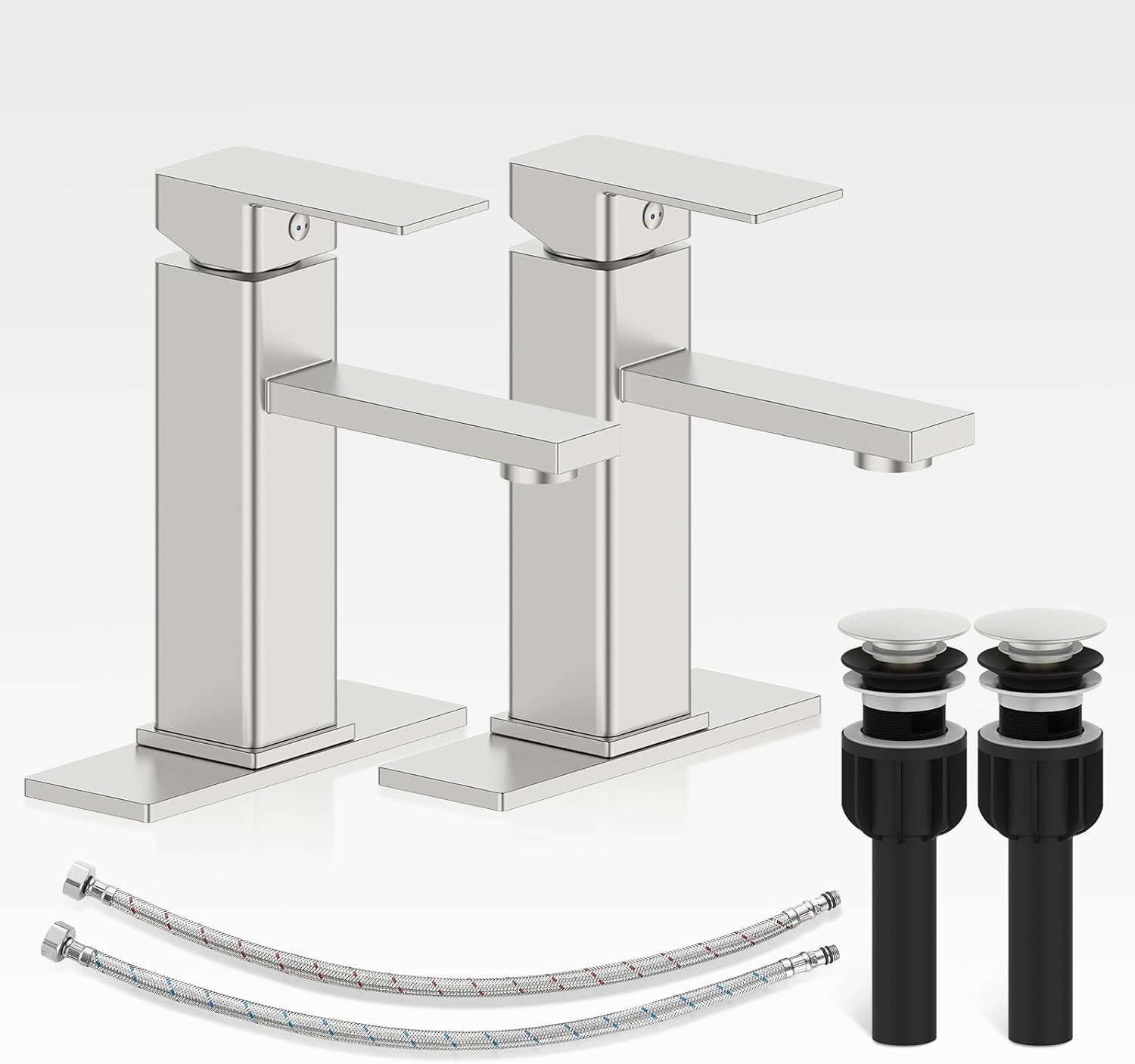 Brushed Bathroom Sink Faucets with Pop-up Drain and Deck Plate