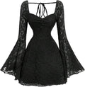 WDIRARA Women's Floral Jacquard Mesh Gothic Dress - Vintage A-Line