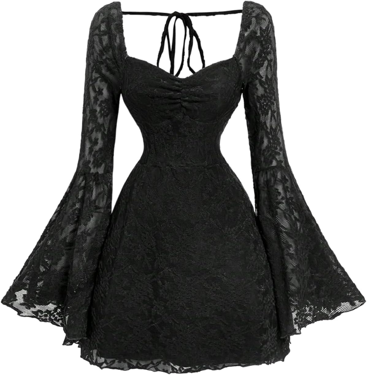 WDIRARA Women's Floral Jacquard Mesh Gothic Dress for Vintage Style