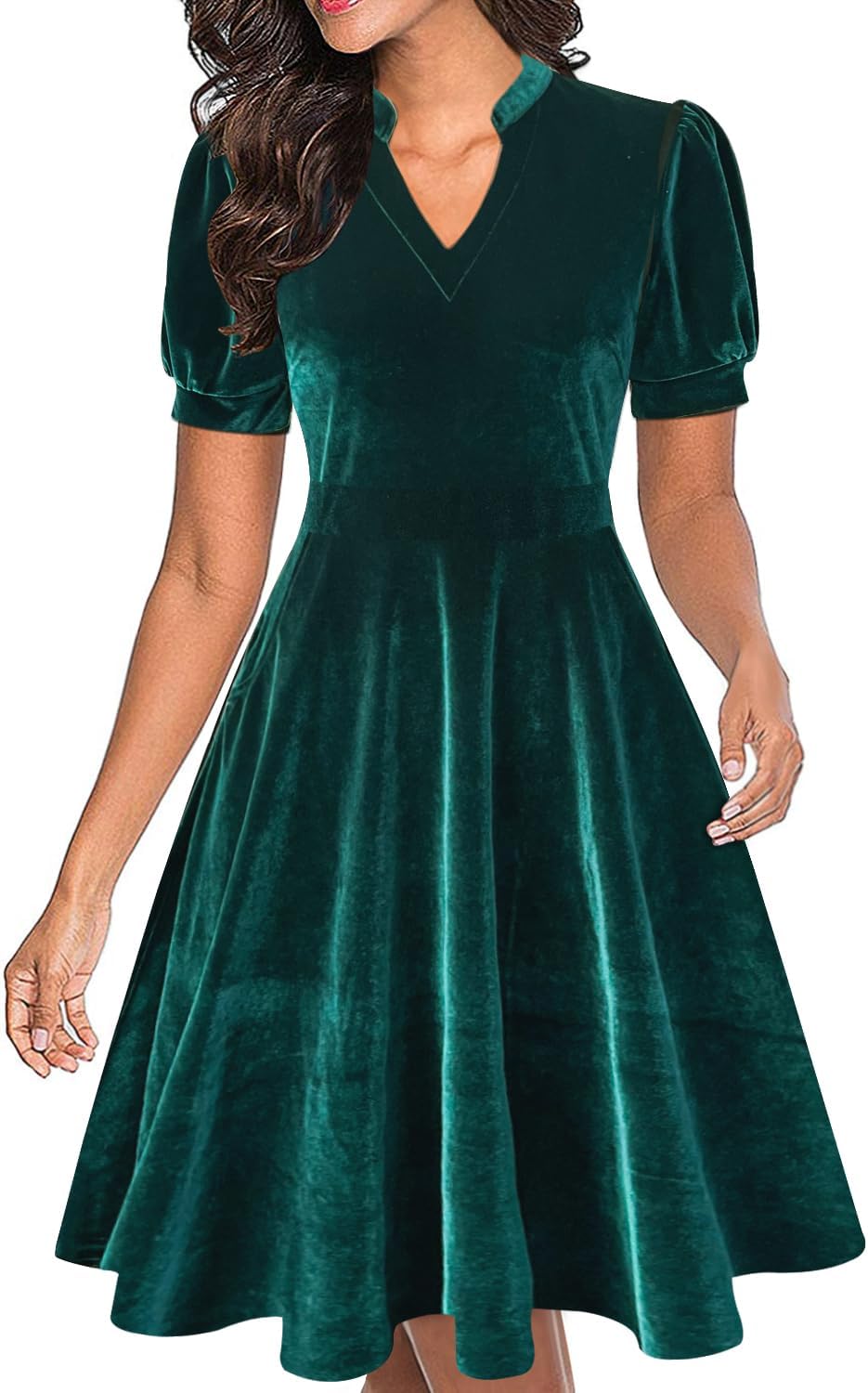 Mokayee Womens Summer Short Puff Sleeve Casual Fit and Flare Dress