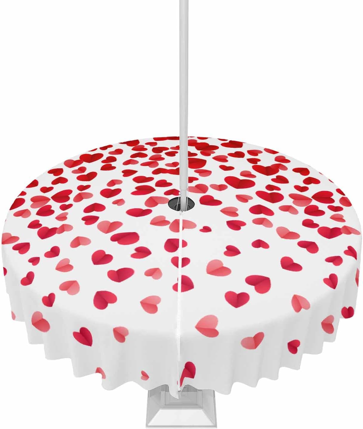 Red Love Heart Waterproof Round Tablecloth - 60 with Zipper