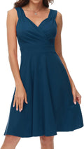 Women's Sleeveless Wrap V-Neck A-line Cocktail Dress - Flared Fit
