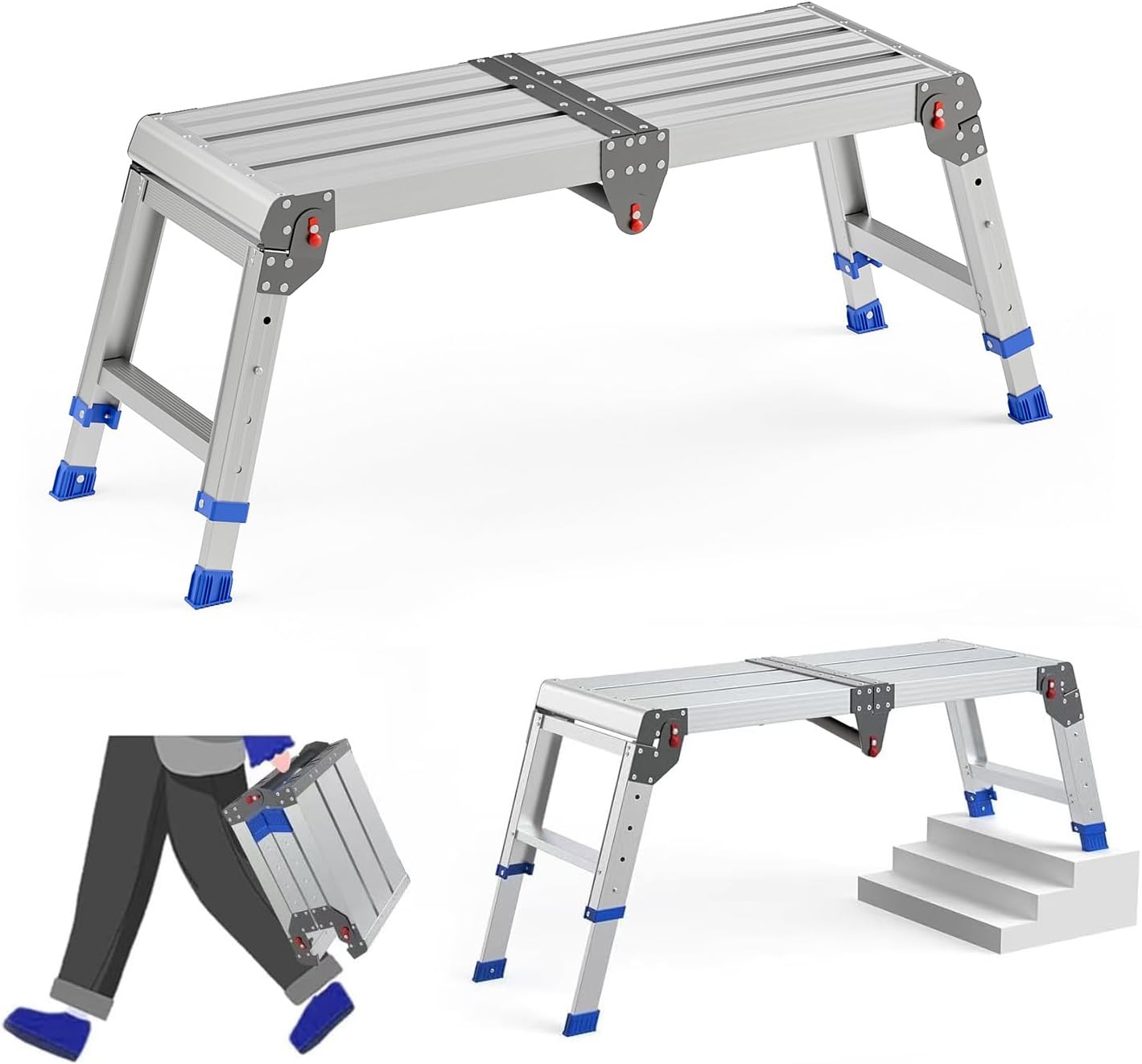 Folding Work Platform for Adults - Adjustable Height Step Stool