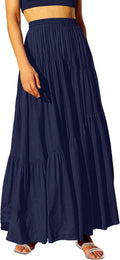 Boho Elastic High Waist Pleated A-Line Maxi Skirt - Flowing Comfort