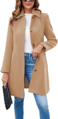 Fisoew Womens Elegant Single Breasted Coat - Classic Warm Mid-Length