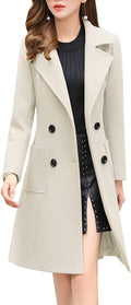 Womens Wool Blend Double Breasted Midi Coat - Warm Knee Length