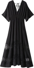 V Neck Lace Maxi Dress for Women with Smocked Waist and Elegant Style
