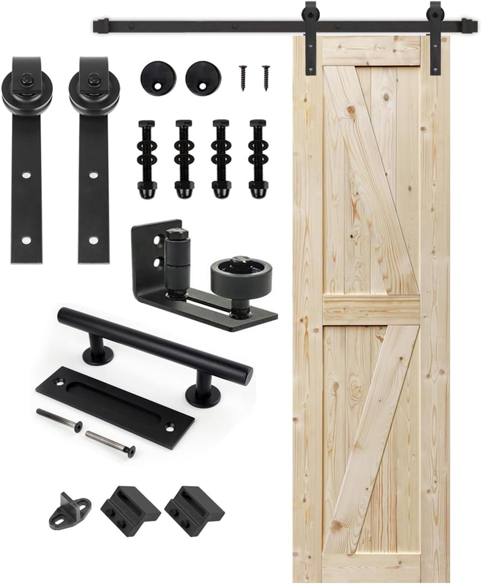 Unfinished British Brace Knotty Barn Door with Sliding Hardware Kit