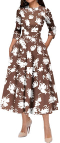 Women's Vintage Polka Dot & Floral Mid-Calf Cocktail Dress - Retro 50s