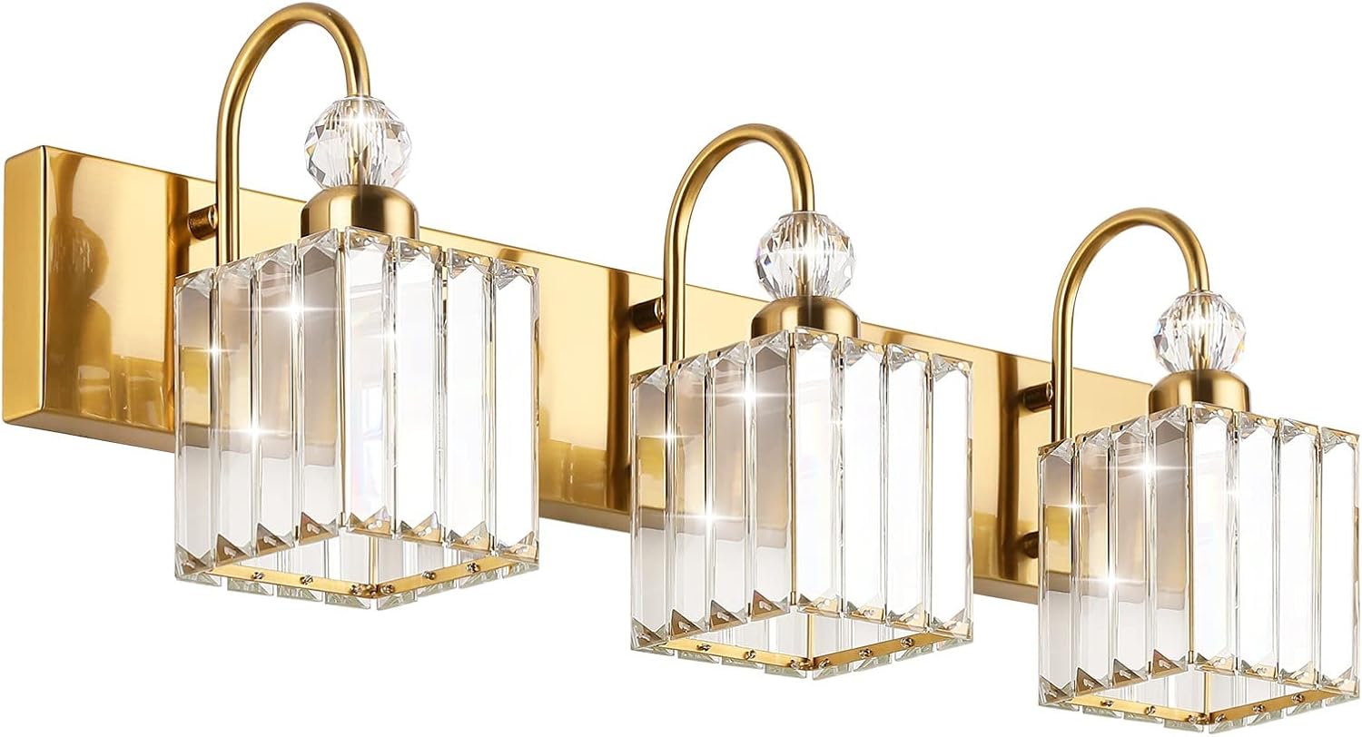 Ralbay Modern Gold Crystal Vanity Lights for Elegant Bathrooms