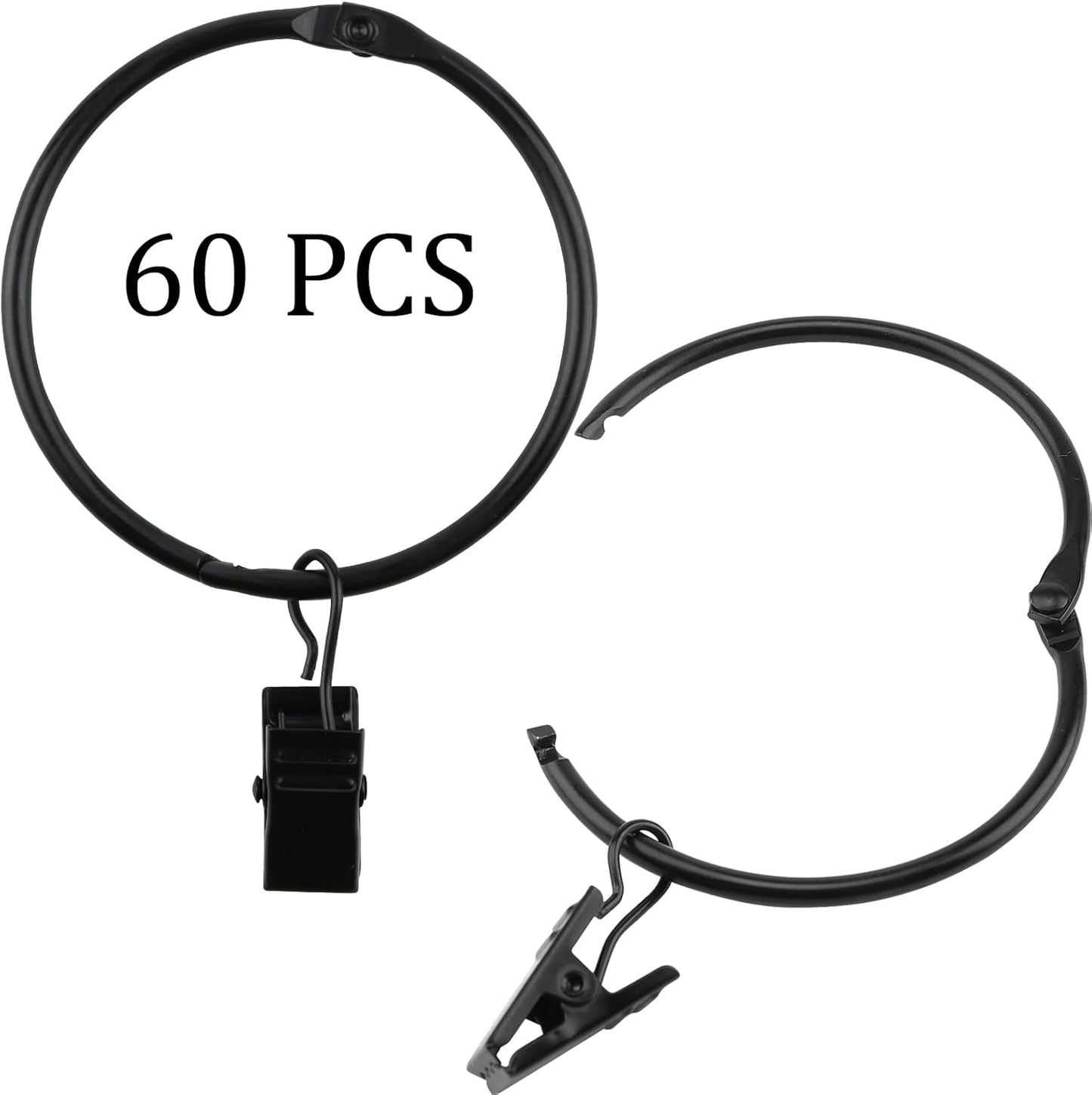MAHIONG 1.26 Black Curtain Rings: Rustproof Clips for Stylish Drapery