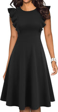 Vintage Ruffle Floral A-Line Swing Dress - Flattering Fit for Events
